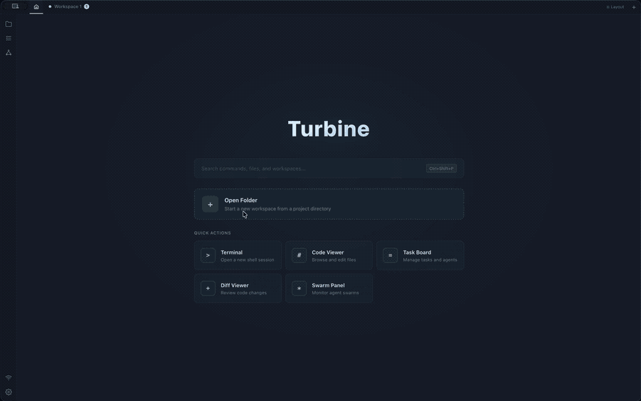 Turbine theme switcher cycling through built-in palettes